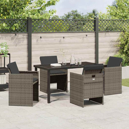Garden Dining Set with Cushion 5 pcs Grey Poly Rattan