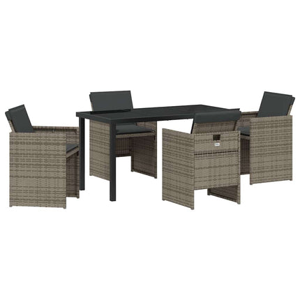 Garden Dining Set with Cushion 5 pcs Grey Poly Rattan