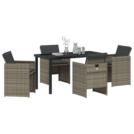 Garden Dining Set with Cushion 5 pcs Grey Poly Rattan