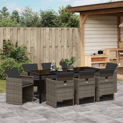 Garden Dining Set with Cushion 9 pcs Grey Poly Rattan