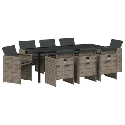 Garden Dining Set with Cushion 9 pcs Grey Poly Rattan