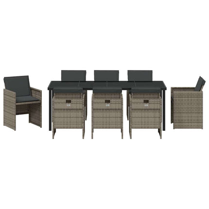 Garden Dining Set with Cushion 9 pcs Grey Poly Rattan
