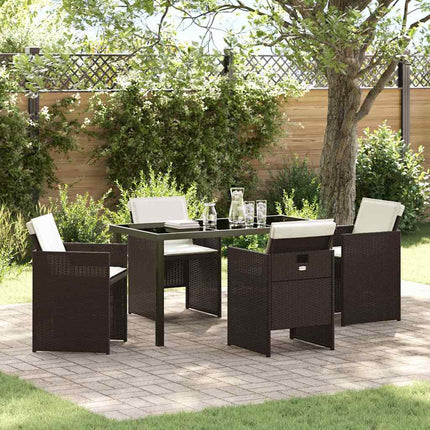 Garden Dining Set with Cushion 5 pcs Brown Poly Rattan