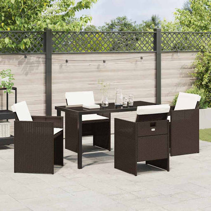 Garden Dining Set with Cushion 5 pcs Brown Poly Rattan