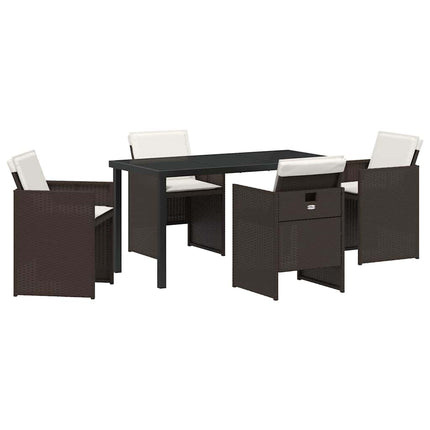 Garden Dining Set with Cushion 5 pcs Brown Poly Rattan