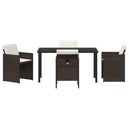 Garden Dining Set with Cushion 5 pcs Brown Poly Rattan