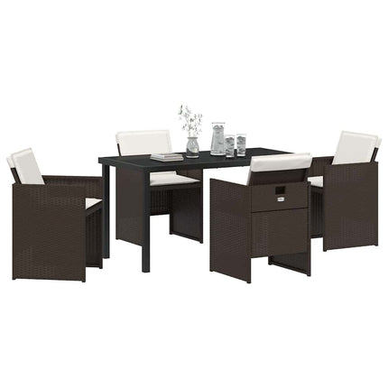 Garden Dining Set with Cushion 5 pcs Brown Poly Rattan