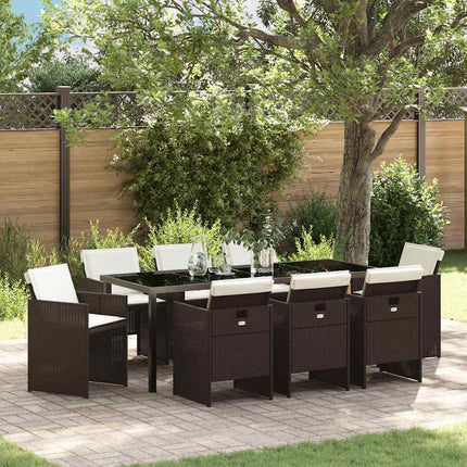 Garden Dining Set with Cushion 9 pcs Brown Poly Rattan