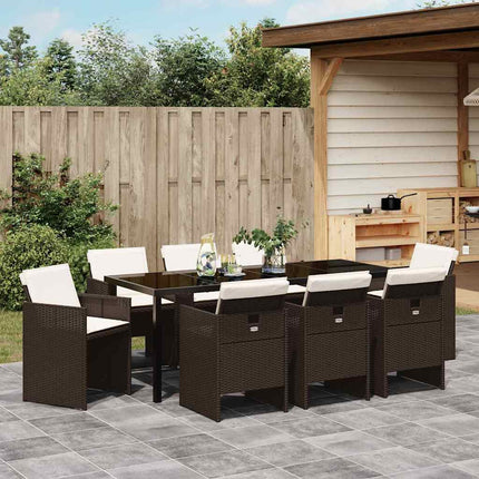 Garden Dining Set with Cushion 9 pcs Brown Poly Rattan