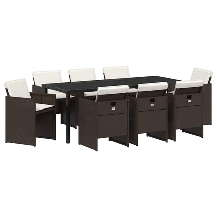 Garden Dining Set with Cushion 9 pcs Brown Poly Rattan