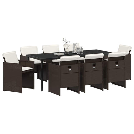 Garden Dining Set with Cushion 9 pcs Brown Poly Rattan