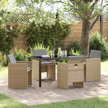 Garden Dining Set with Cushion 5 pcs Beige Poly Rattan