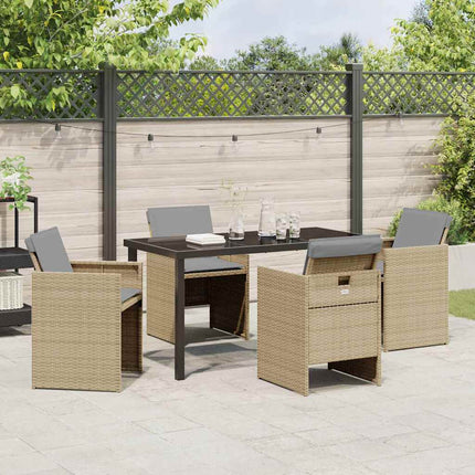 Garden Dining Set with Cushion 5 pcs Beige Poly Rattan