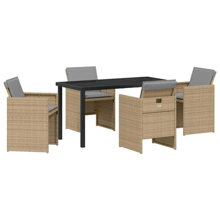 Garden Dining Set with Cushion 5 pcs Beige Poly Rattan