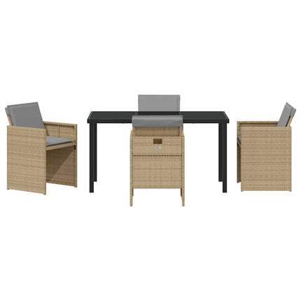 Garden Dining Set with Cushion 5 pcs Beige Poly Rattan