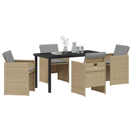 Garden Dining Set with Cushion 5 pcs Beige Poly Rattan
