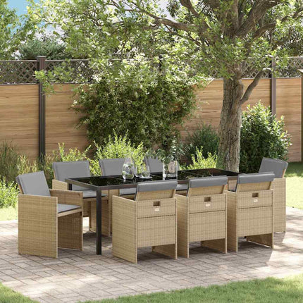 Garden Dining Set with Cushion 9 pcs Beige Poly Rattan