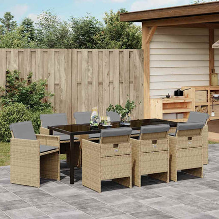 Garden Dining Set with Cushion 9 pcs Beige Poly Rattan