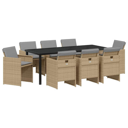 Garden Dining Set with Cushion 9 pcs Beige Poly Rattan