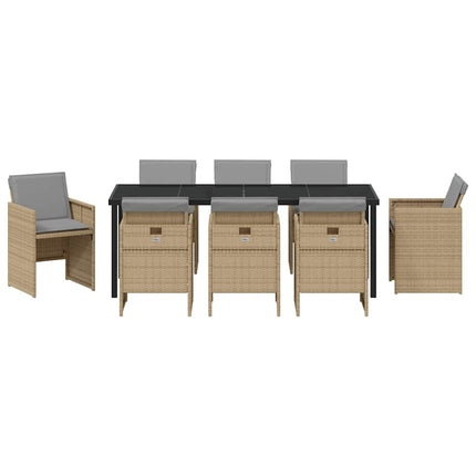 Garden Dining Set with Cushion 9 pcs Beige Poly Rattan