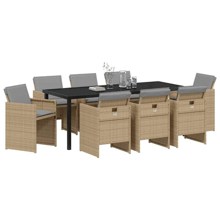 Garden Dining Set with Cushion 9 pcs Beige Poly Rattan