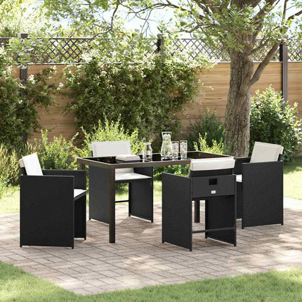 Garden Dining Set with Cushion 5 pcs Black Poly Rattan