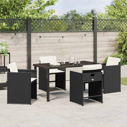 Garden Dining Set with Cushion 5 pcs Black Poly Rattan
