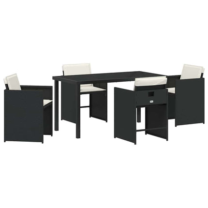 Garden Dining Set with Cushion 5 pcs Black Poly Rattan