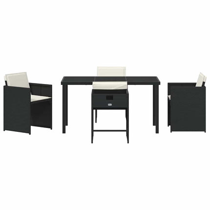 Garden Dining Set with Cushion 5 pcs Black Poly Rattan