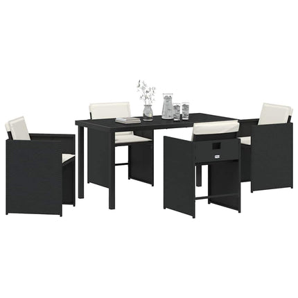 Garden Dining Set with Cushion 5 pcs Black Poly Rattan