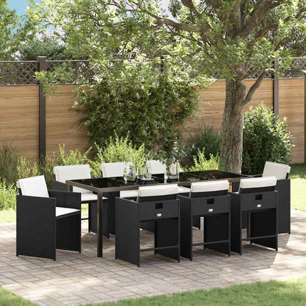 Garden Dining Set with Cushion 9 pcs Black Poly Rattan