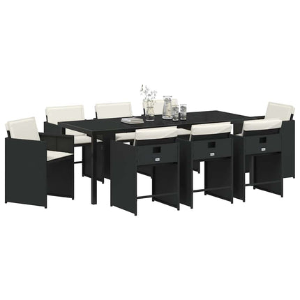 Garden Dining Set with Cushion 9 pcs Black Poly Rattan