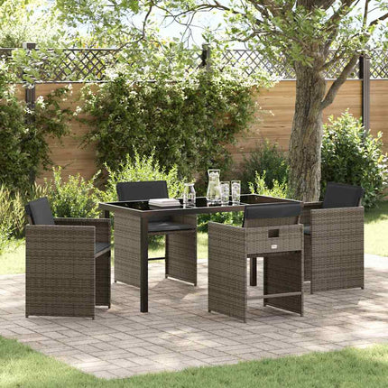 Garden Dining Set with Cushion 5 pcs Grey Poly Rattan