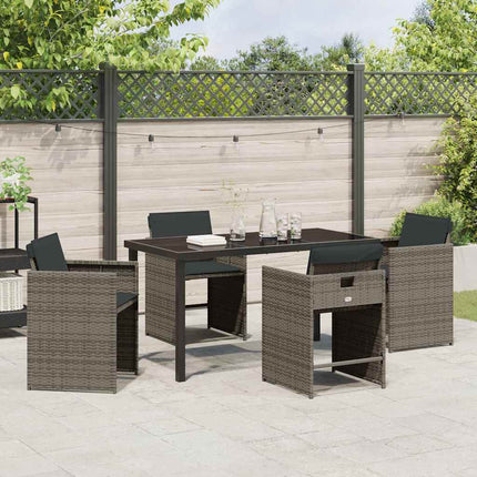 Garden Dining Set with Cushion 5 pcs Grey Poly Rattan