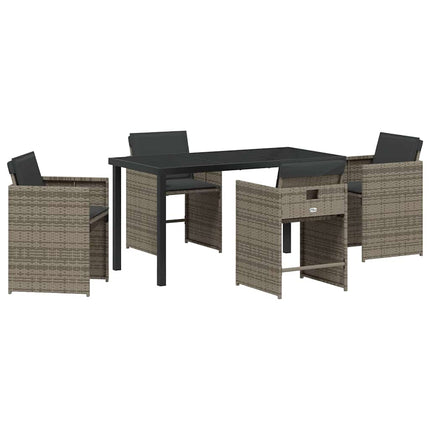Garden Dining Set with Cushion 5 pcs Grey Poly Rattan