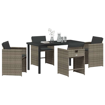Garden Dining Set with Cushion 5 pcs Grey Poly Rattan
