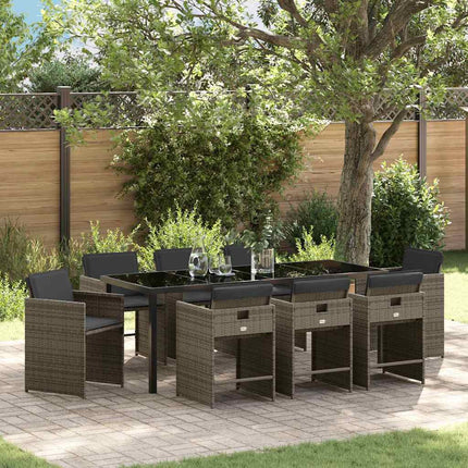 Garden Dining Set with Cushion 9 pcs Grey Poly Rattan
