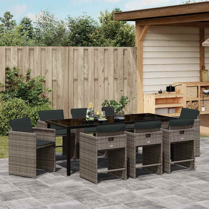 Garden Dining Set with Cushion 9 pcs Grey Poly Rattan