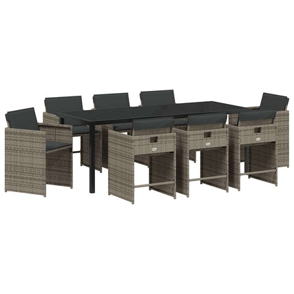 Garden Dining Set with Cushion 9 pcs Grey Poly Rattan