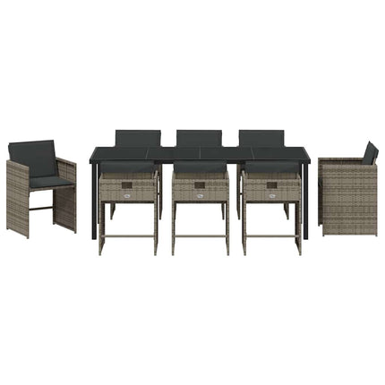 Garden Dining Set with Cushion 9 pcs Grey Poly Rattan