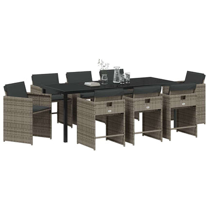 Garden Dining Set with Cushion 9 pcs Grey Poly Rattan