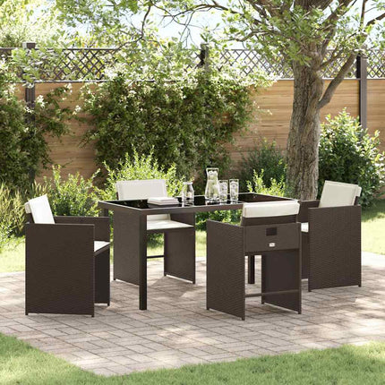 Garden Dining Set with Cushion 5 pcs Brown Poly Rattan