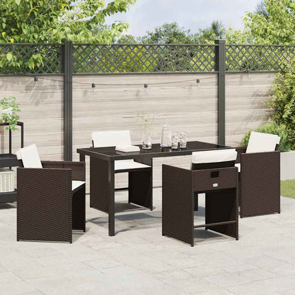 Garden Dining Set with Cushion 5 pcs Brown Poly Rattan