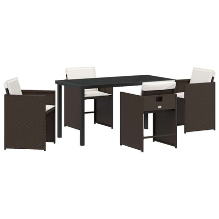 Garden Dining Set with Cushion 5 pcs Brown Poly Rattan