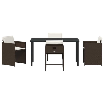 Garden Dining Set with Cushion 5 pcs Brown Poly Rattan