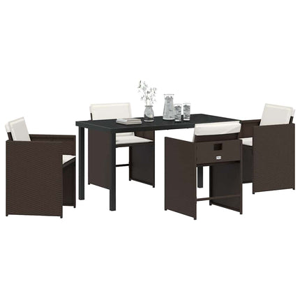 Garden Dining Set with Cushion 5 pcs Brown Poly Rattan
