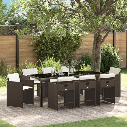 Garden Dining Set with Cushion 9 pcs Brown Poly Rattan