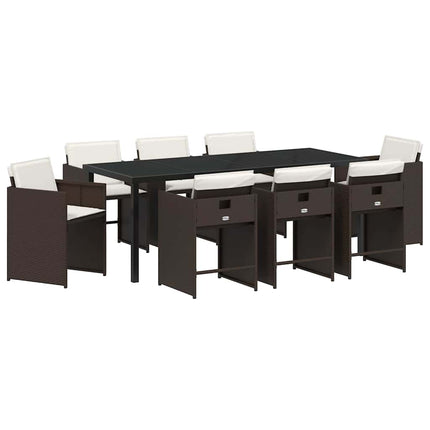 Garden Dining Set with Cushion 9 pcs Brown Poly Rattan