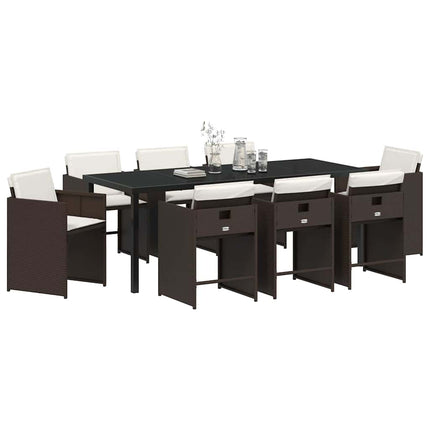 Garden Dining Set with Cushion 9 pcs Brown Poly Rattan