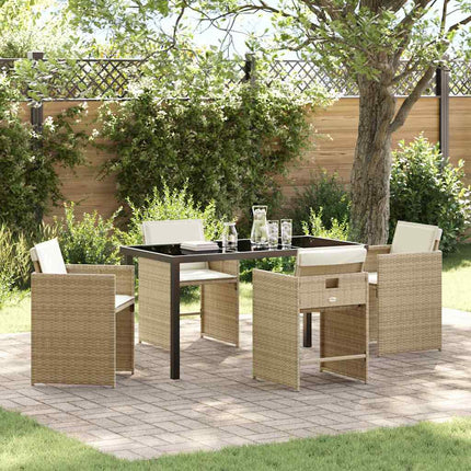 Garden Dining Set with Cushion 5 pcs Beige Poly Rattan